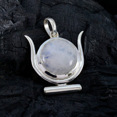 Riyo Gorgeous Gems Round Cabochon White Rainbow Moonstone Solid Silver Pendant Gift For Anniversary
