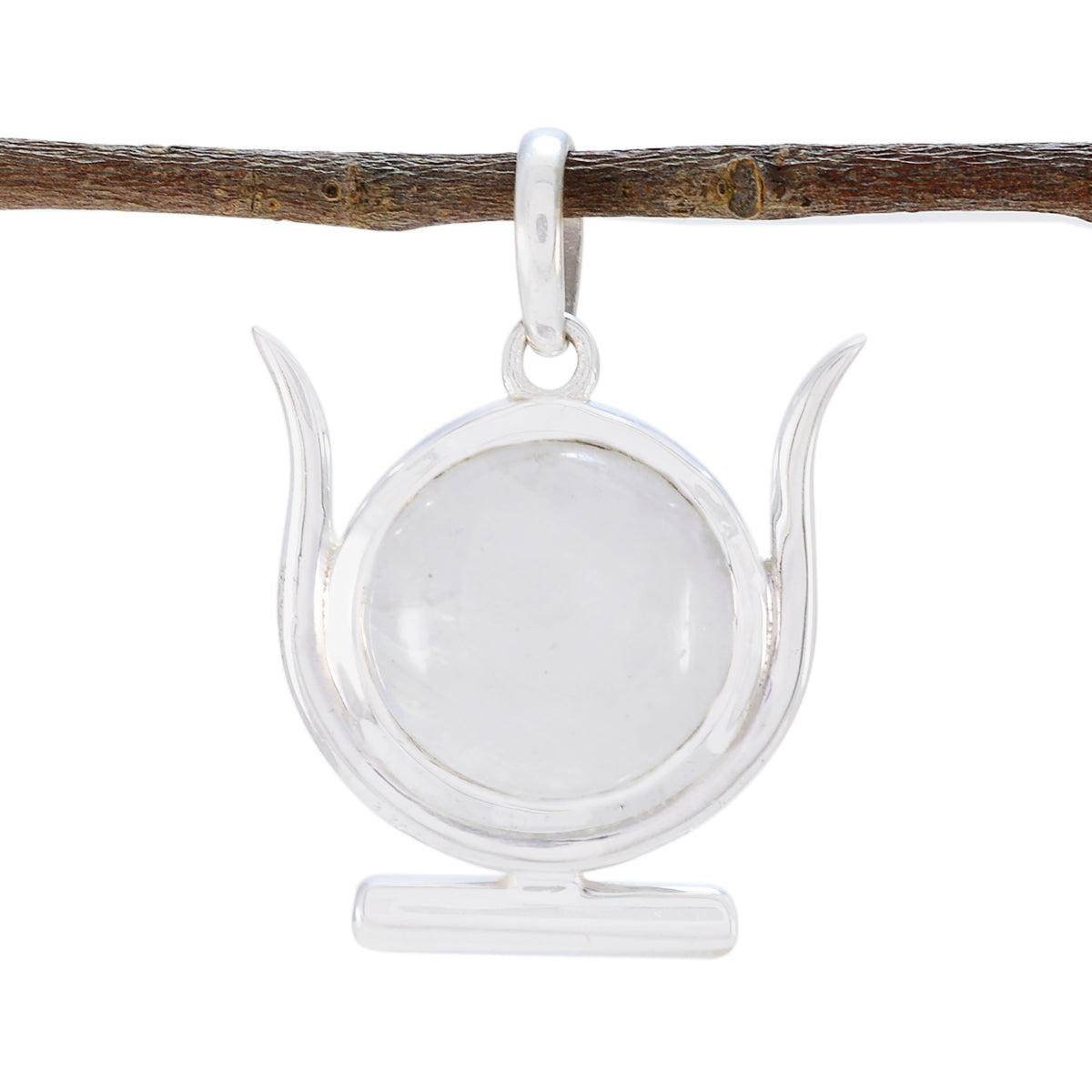 Riyo prachtige edelstenen ronde cabochon witte regenboog maansteen massief zilveren hanger cadeau voor jubileum