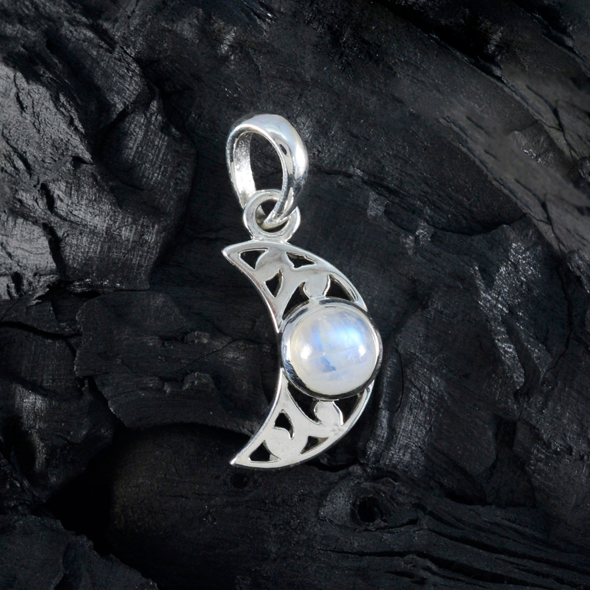 Riyo – cabochon rond en argent sterling 992, pierre de lune arc-en-ciel blanche, pendentif, cadeau pour petite amie