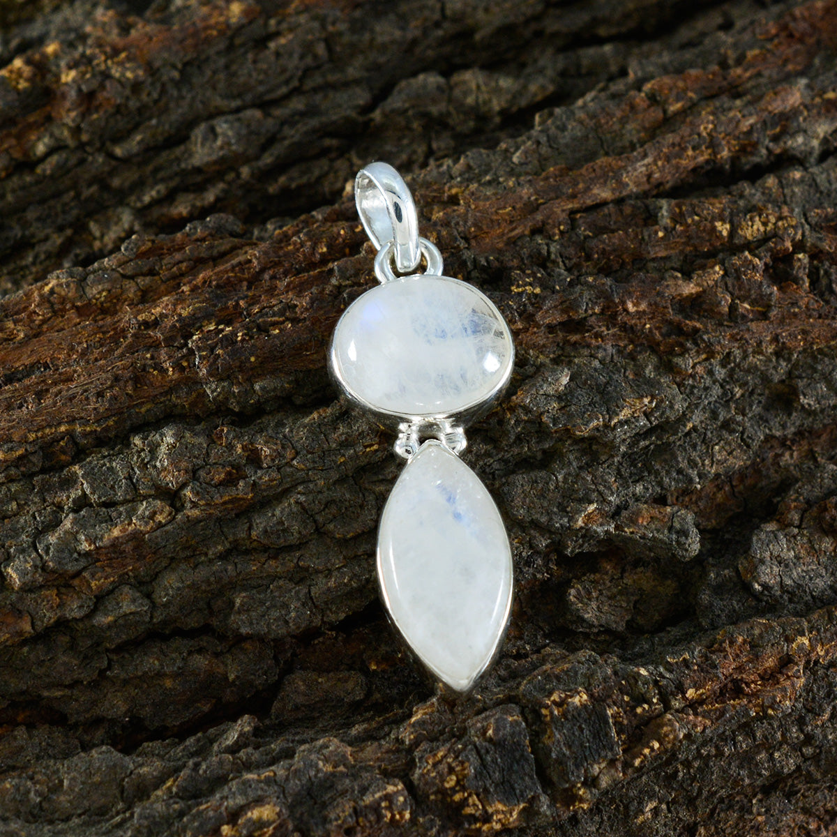Riyo Drop Gems Multi Cabochon White Rainbow Moonstone Solid Silver Pendant Gift For Easter Sunday