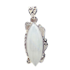 Riyo, piedra preciosa atractiva, cabujón marquesa, piedra lunar arcoíris blanca, colgante de plata de ley, regalo para amigo