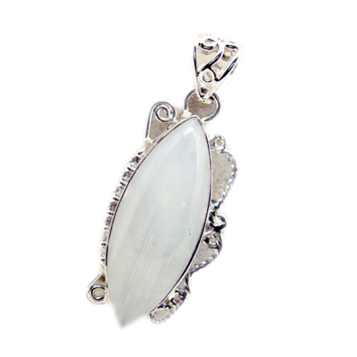 riyo attraente gemma marquise cabochon bianco arcobaleno pietra di luna ciondolo in argento sterling regalo per un amico