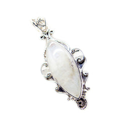 Riyo Pretty Gems Marquise Cabochon White Rainbow Moonstone Solid Silver Pendant Gift For Anniversary