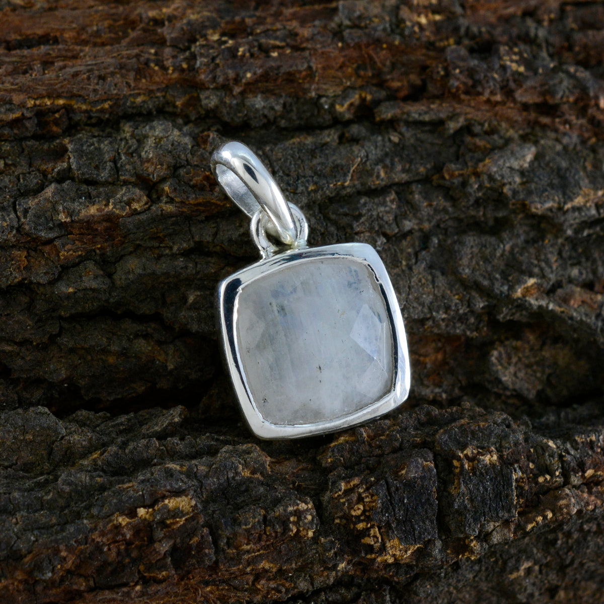 Riyo Drop Gemstone Cushion Checker White Rainbow Moonstone Sterling Silver Pendant Gift For Friend