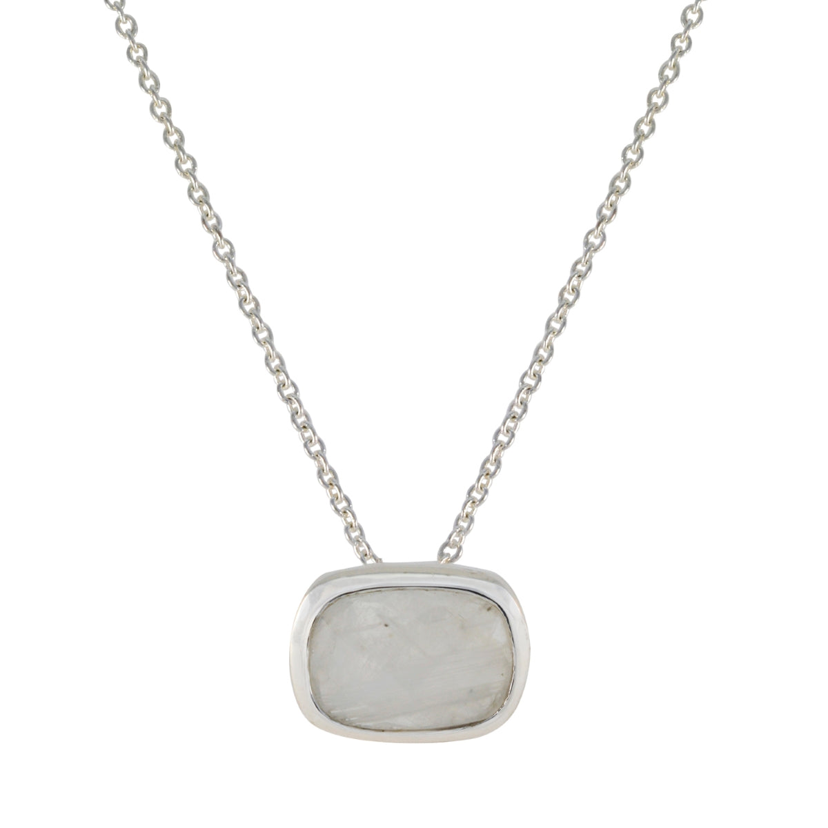 Riyo piedra preciosa atractiva octágono checker piedra lunar arcoíris blanca colgante de plata de ley 986 regalo para el Viernes Santo