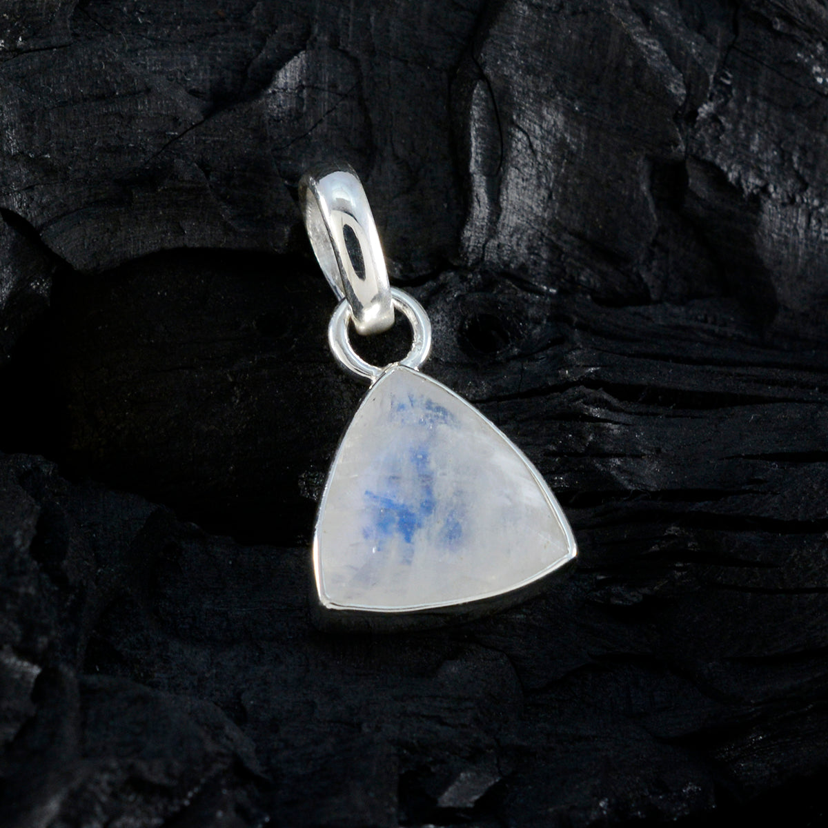 Riyo Bewitching Gems Trillion Faceted White Rainbow Moonstone Solid Silver Pendant Gift For Anniversary