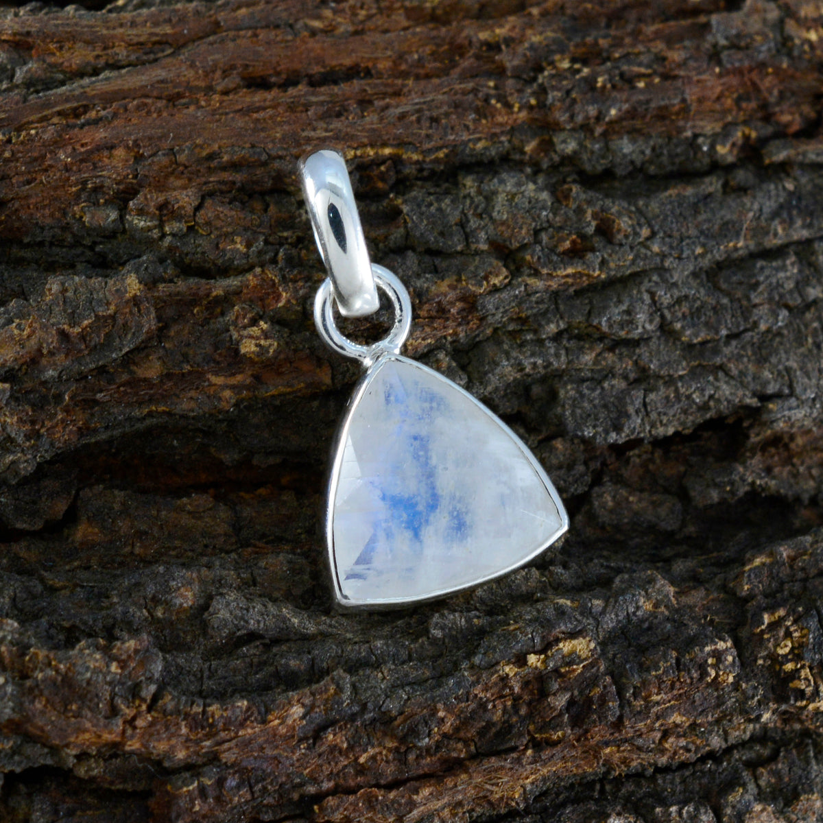 Riyo Bewitching Gems Trillion Faceted White Rainbow Moonstone Solid Silver Pendant Gift For Anniversary