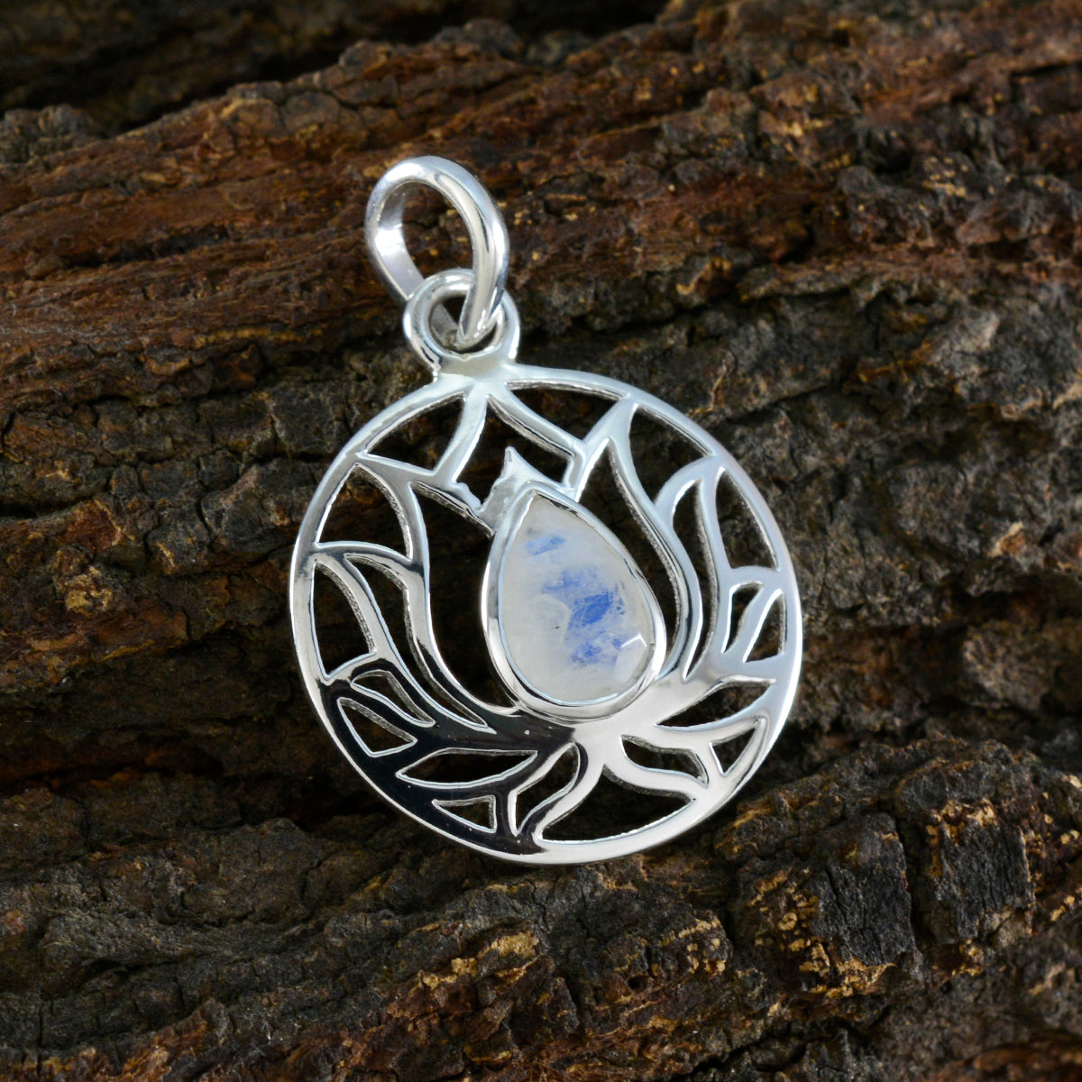 Riyo Exquisite Gemstone Pear Faceted White Rainbow Moonstone 990 Sterling Silver Pendant Gift For Good Friday