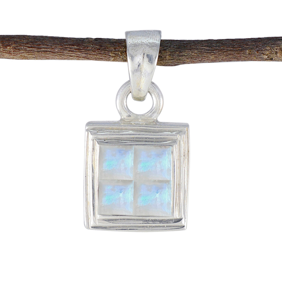 Riyo Glamorous Gemstone Square Faceted White Rainbow Moonstone 1071 Sterling Silver Pendant Gift For Teachers Day