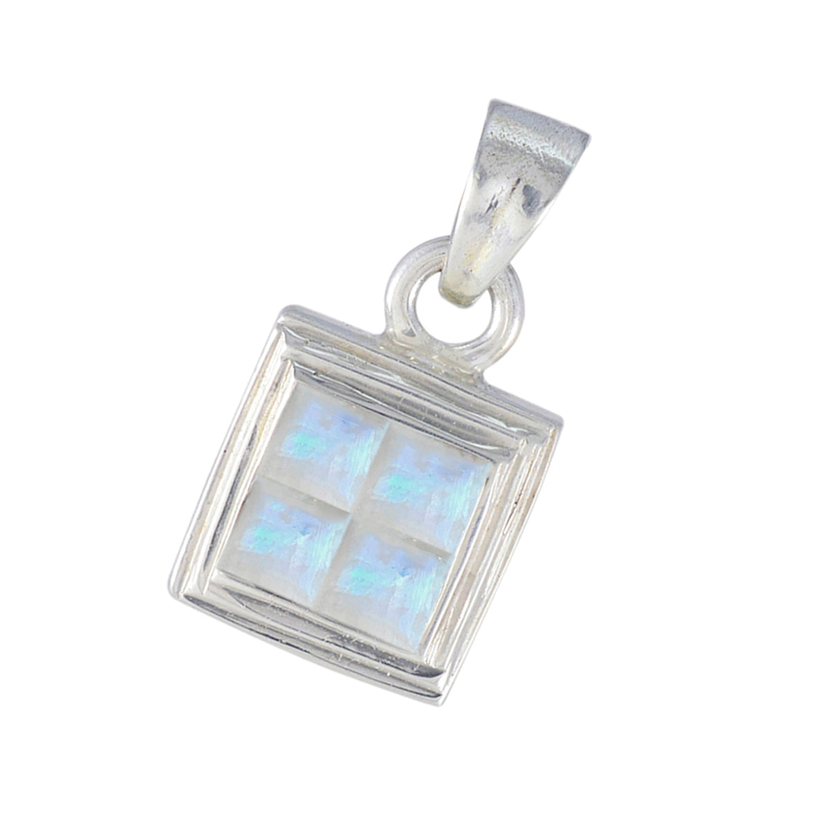 Riyo Glamorous Gemstone Square Faceted White Rainbow Moonstone 1071 Sterling Silver Pendant Gift For Teachers Day