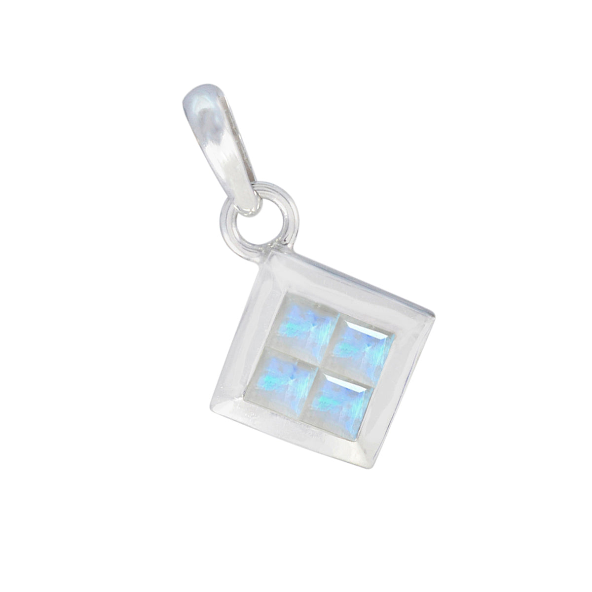 Riyo Drop Gems Square Faceted White Rainbow Moonstone Silver Pendant Gift For Wife