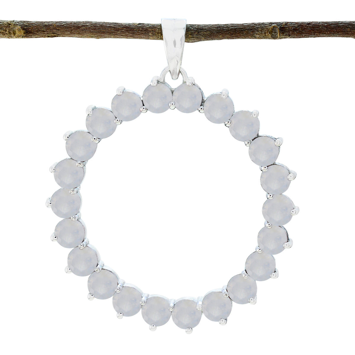 Riyo Ravishing Gems runder facettierter weißer Regenbogen-Mondstein-Anhänger aus massivem Silber, Geschenk für Ostersonntag