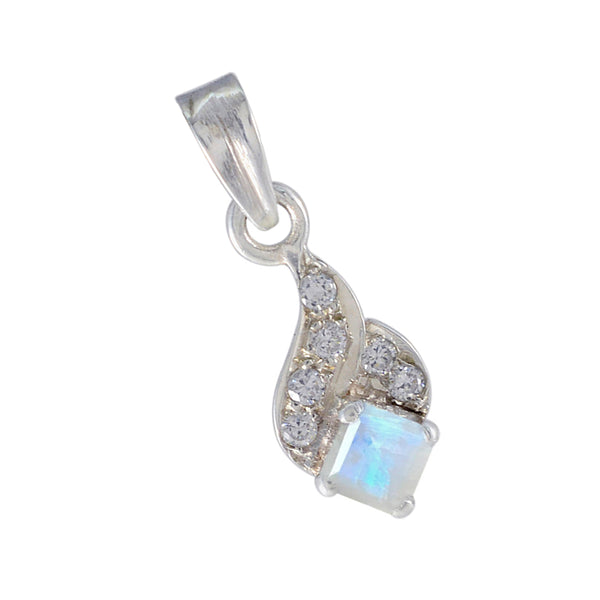 Riyo Attractive Gemstone Square Faceted White Rainbow Moonstone Sterling Silver Pendant Gift For Christmas