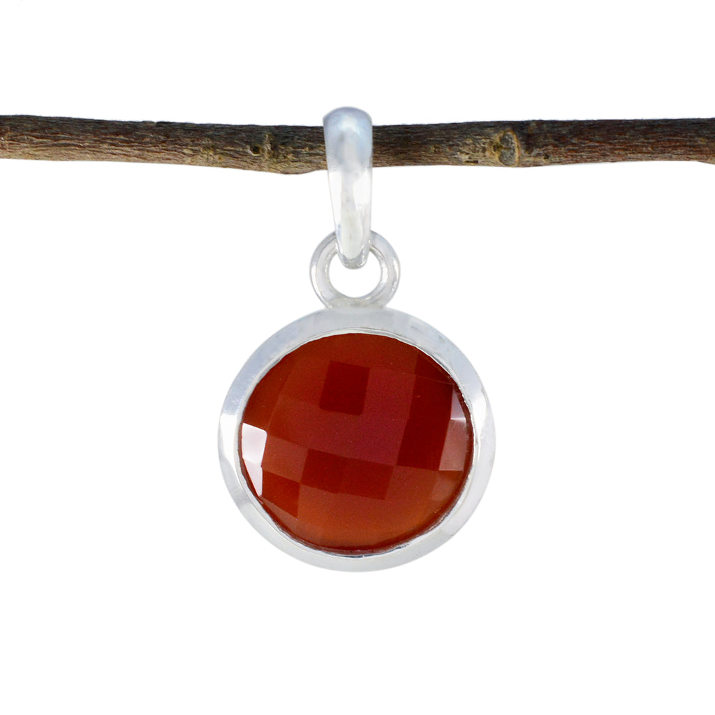 Riyo Tasty Gems Round Checker Red Red Onyx Solid Silver Pendant Gift For Good Friday