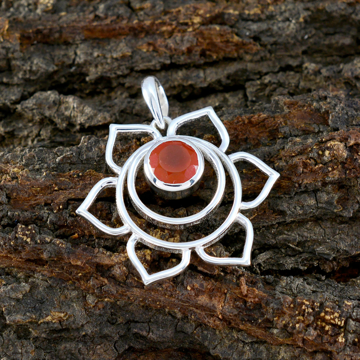 Riyo Delightful Gems Round Faceted Red Red Onyx Silver Pendant Gift For Sister
