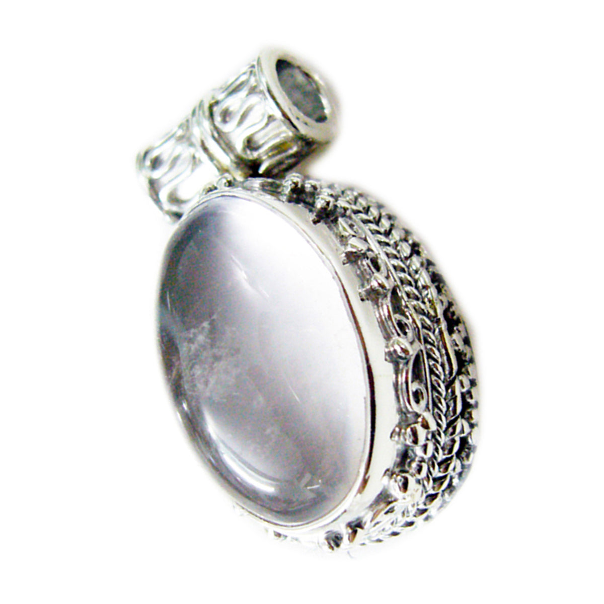 Riyo Real Gems Oval Cabochon Pink Rose Quartz Solid Silver Pendant Gift For Good Friday