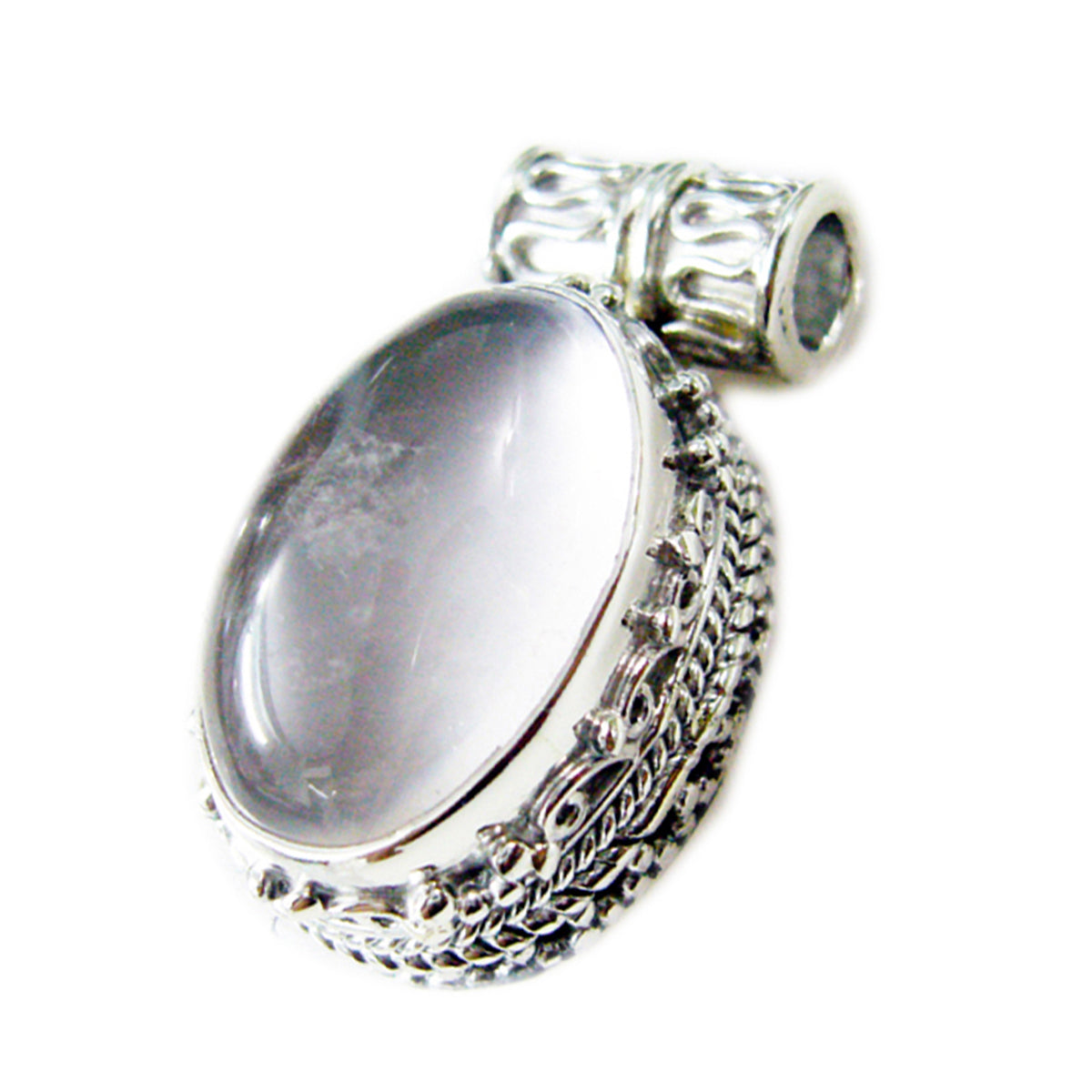 Riyo Real Gems Oval Cabochon Pink Rose Quartz Solid Silver Pendant Gift For Good Friday