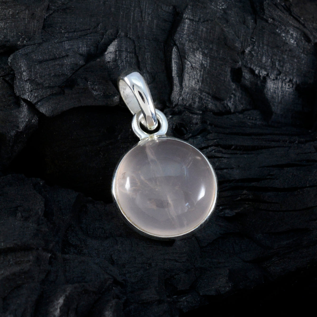 riyo bonny pierre précieuse ronde cabochon rose quartz pendentif en argent sterling cadeau pour les femmes