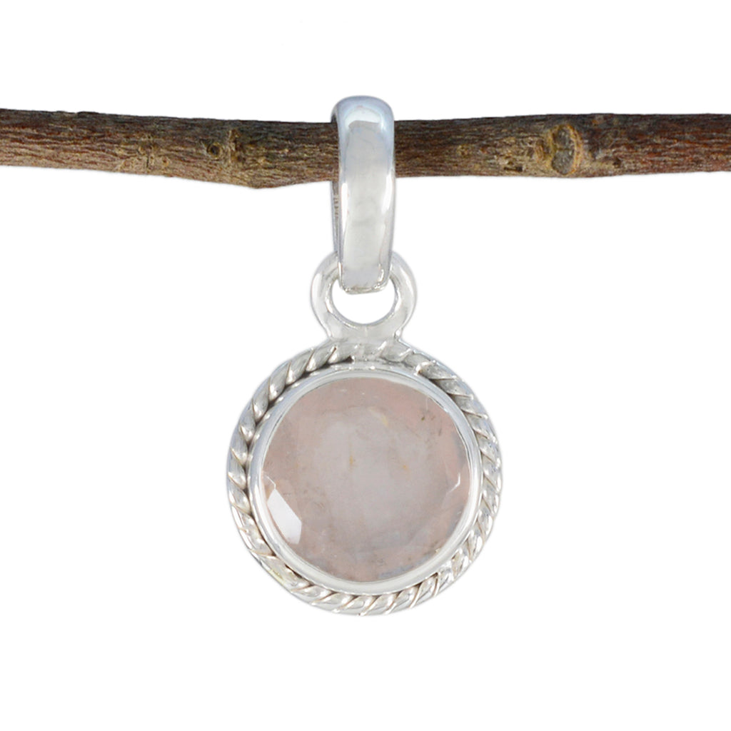 Riyo Winsome Gemstone Round Faceted Pink Rose Quartz 1199 Sterling Silver Pendant Gift For Teachers Day