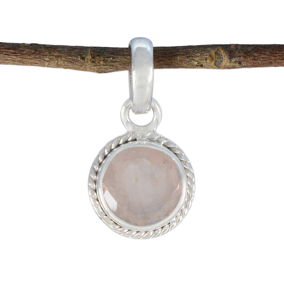 riyo accattivante ciondolo con pietra preziosa rotonda sfaccettata quarzo rosa rosa 1199 in argento sterling, regalo per la festa degli insegnanti