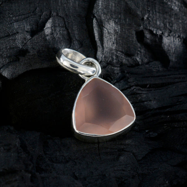 Riyo Elegant Gems Trillion Faceted Pink Rose Quartz Silver Pendant Gift For Boxing Day