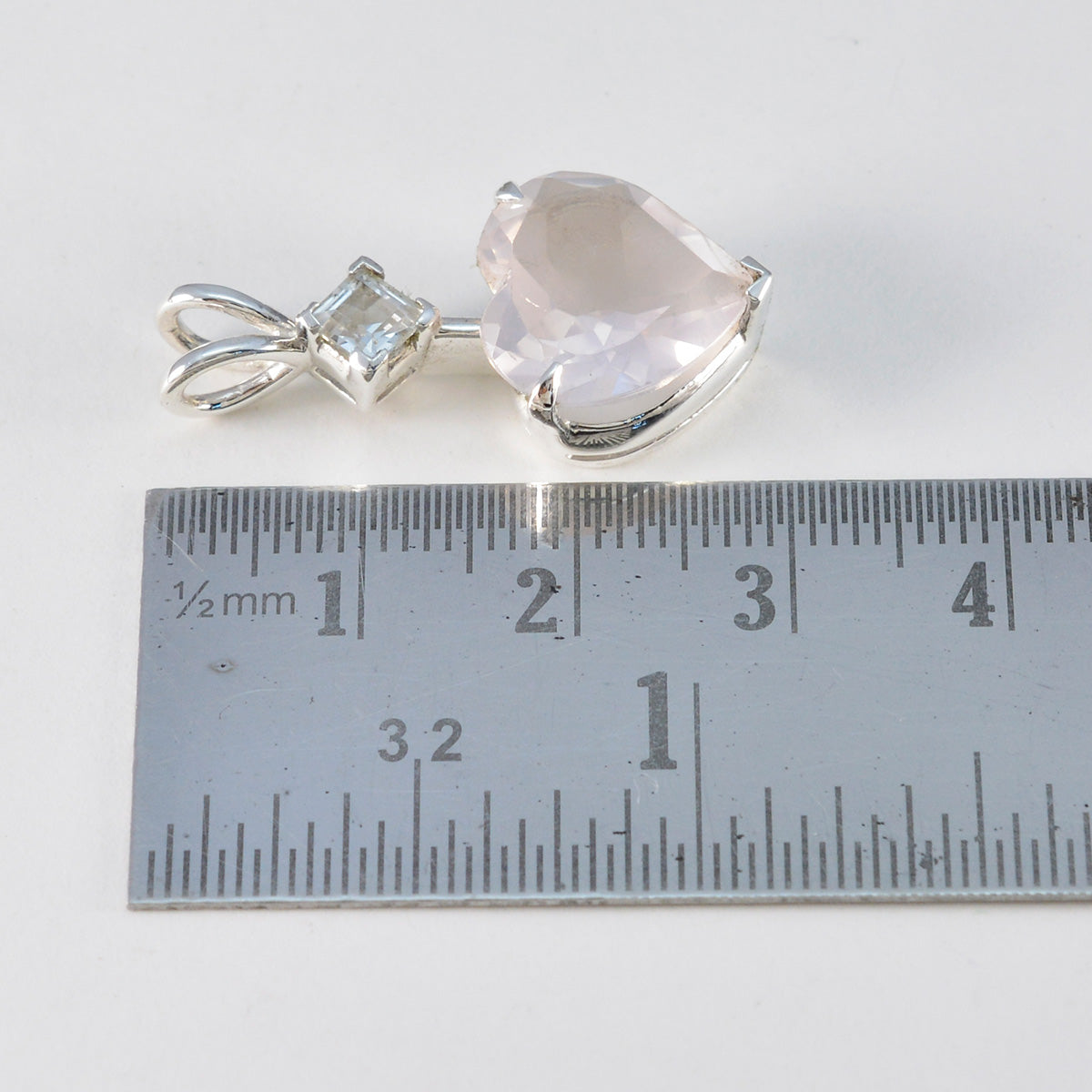 Riyo Smashing Gemstone Heart Faceted Pink Rose Quartz 1052 Sterling Silver Pendant Gift For Girlfriend