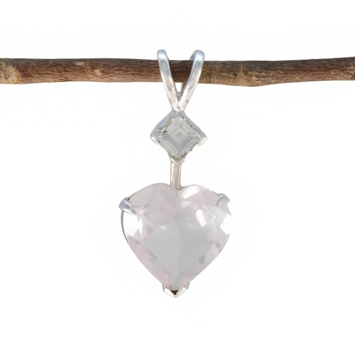 Riyo smashing gema corazón facetado cuarzo rosa 1052 colgante de plata esterlina regalo para novia