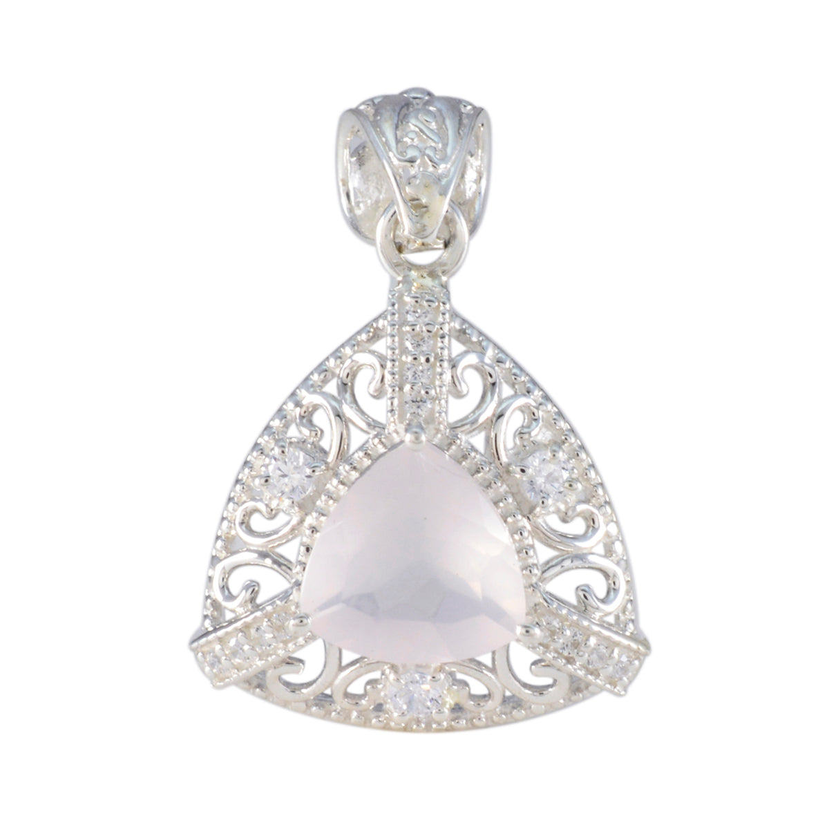 Riyo Handsome Gemstone Trillion Faceted Pink Rose Quartz 1114 Sterling Silver Pendant Gift For Good Friday