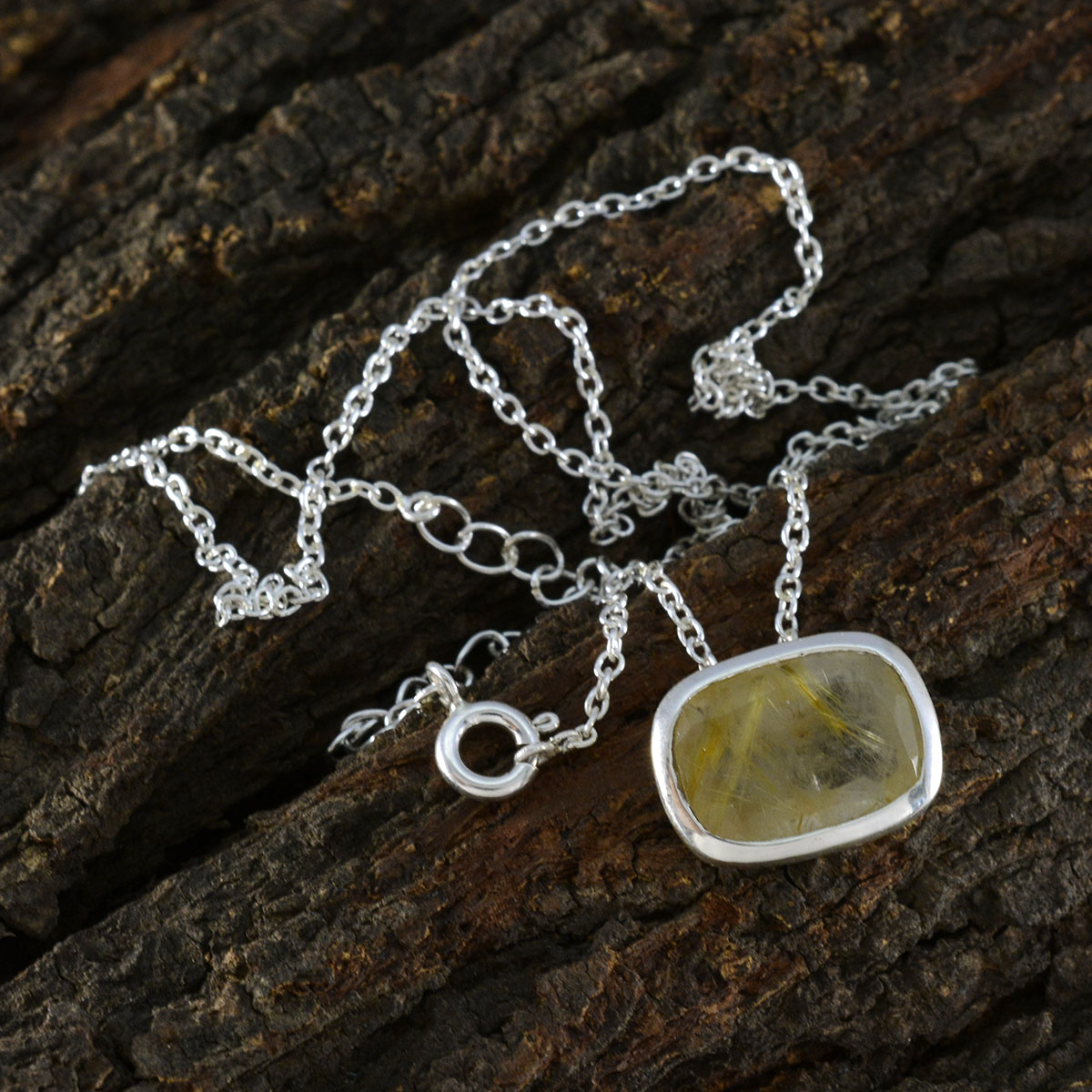 Riyo – jolies pierres précieuses octogonales à facettes, pendentif en argent à quartz multi-rutile, cadeau pour femme