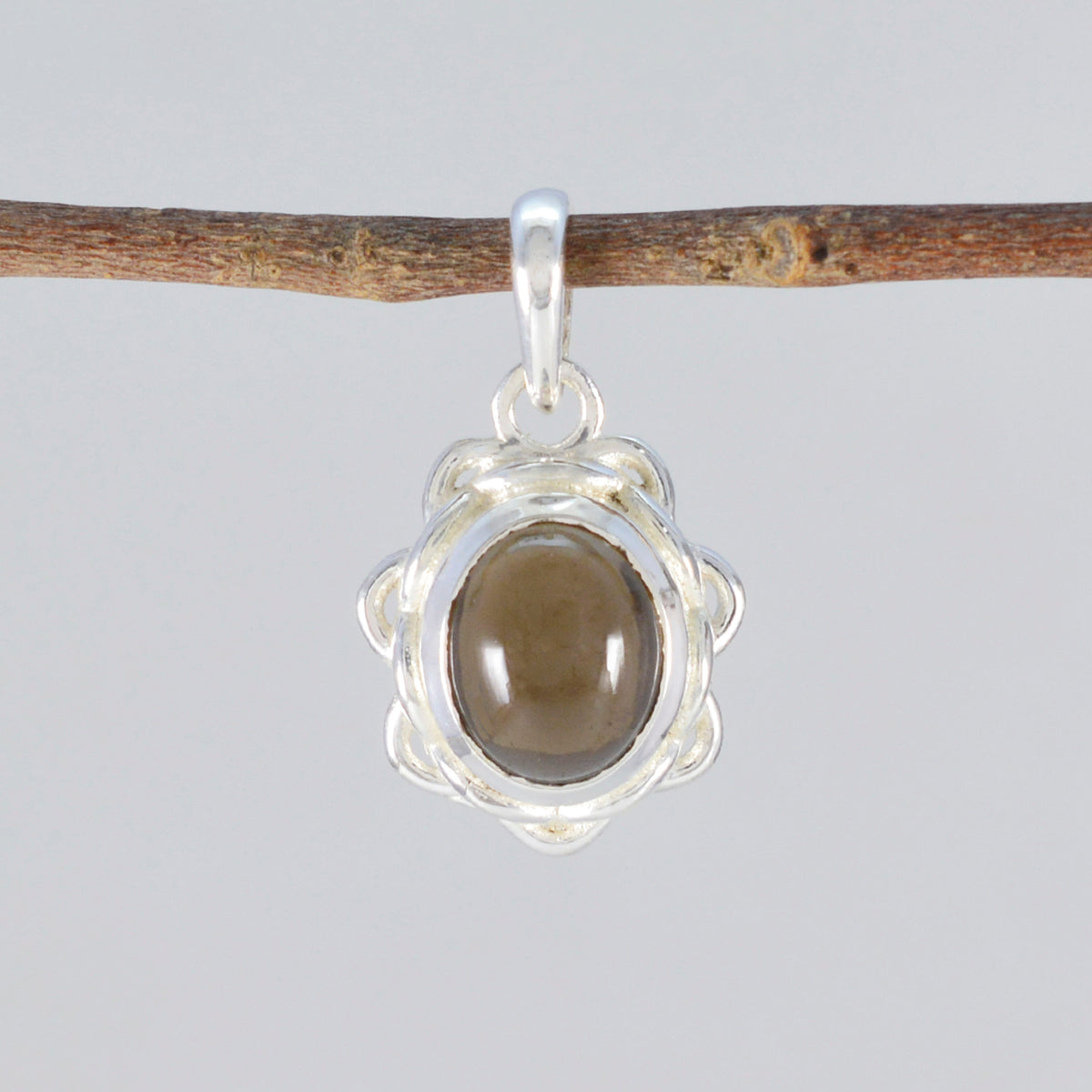 Riyo Knockout Gems Oval Cabochon Brown Smoky Quartz Solid Silver Pendant Gift For Good Friday