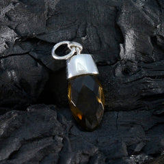 Riyo gota piedra preciosa marquesa checker marrón cuarzo ahumado colgante de plata de ley regalo para un amigo