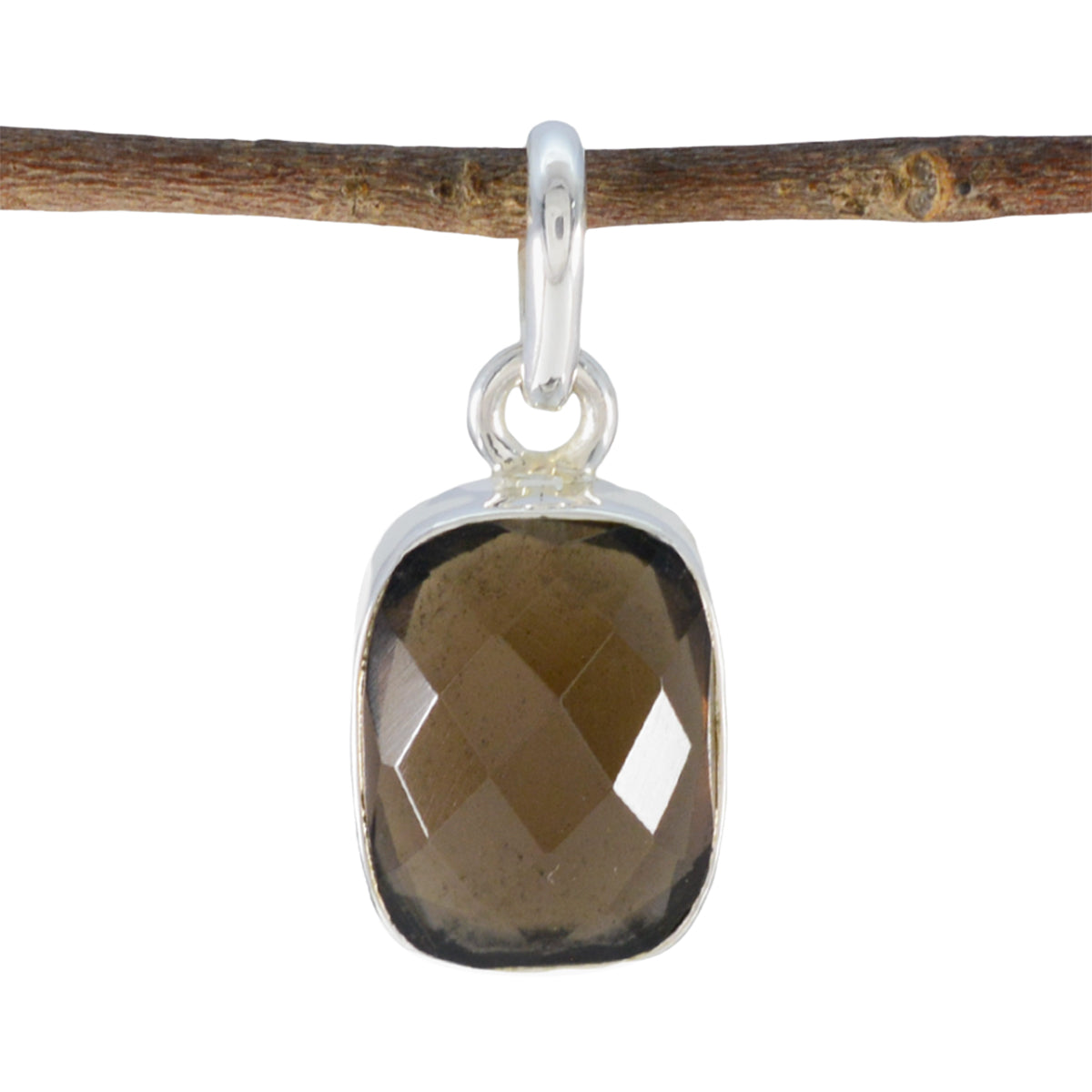 Riyo sabrosa piedra preciosa octágono checker cuarzo ahumado marrón colgante de plata de ley 1203 regalo para el día del maestro