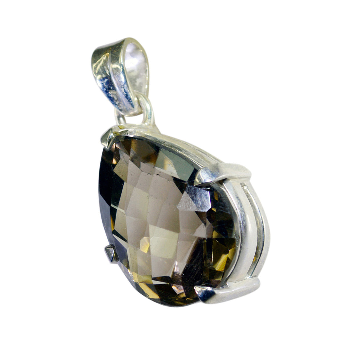Riyo Comely Gems Pear Checker Brown Smoky Quartz Solid Silver Pendant Gift For Good Friday