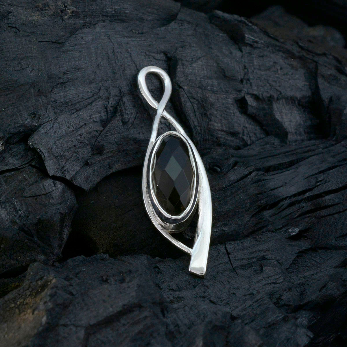 Riyo prachtige edelstenen ovale checker bruin rookkwarts zilveren hanger cadeau voor vrouw