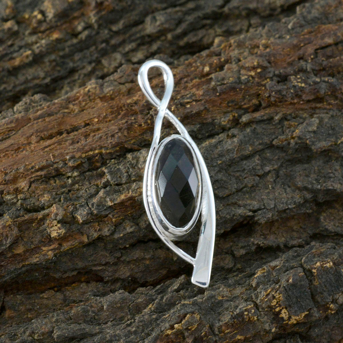 Riyo Exquisite Gems Oval Checker Brown Smoky Quartz Silver Pendant Gift For Wife