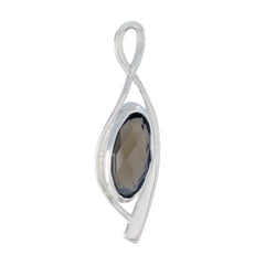 Riyo Exquisite Gems Oval Checker Brown Smoky Quartz Silver Pendant Gift For Wife