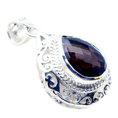 Riyo Exquisite Gems Pear Checker Brown Smoky Quartz Solid Silver Pendant Gift For Easter Sunday