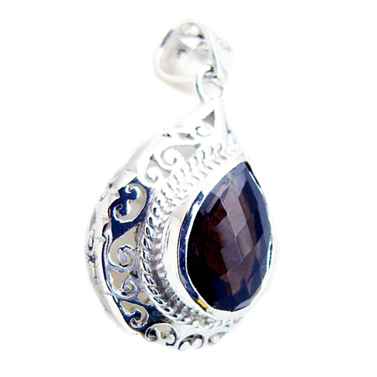 Riyo Exquisite Gems Pear Checker Brown Smoky Quartz Solid Silver Pendant Gift For Easter Sunday