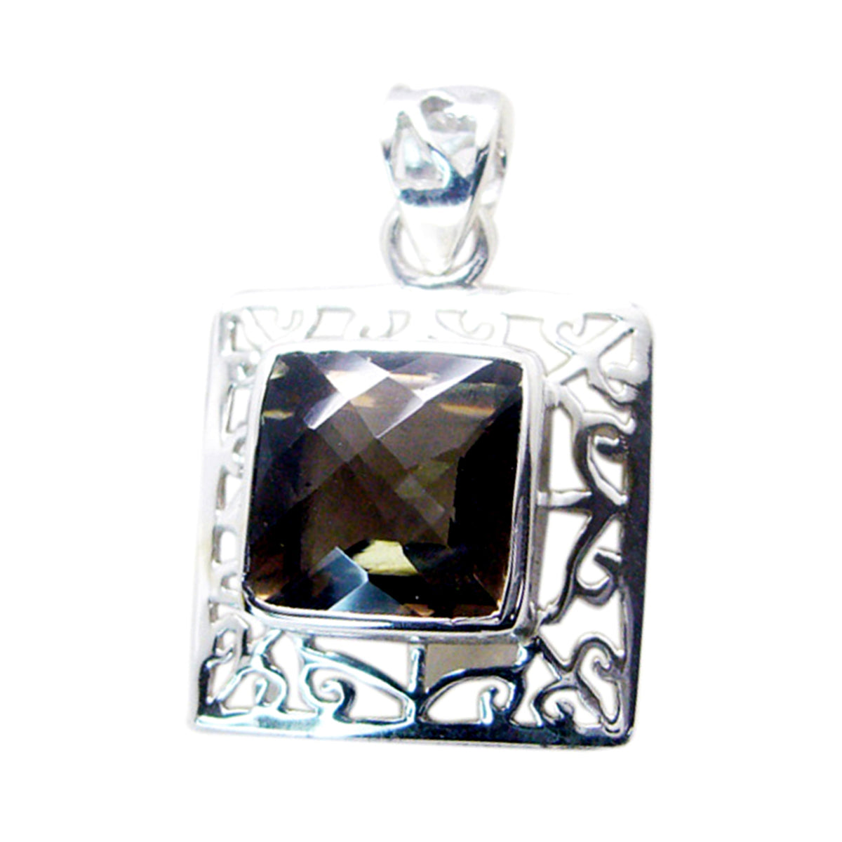 Riyo exquise pierre précieuse octogonale damier marron fumé quartz pendentif en argent sterling cadeau pour noël