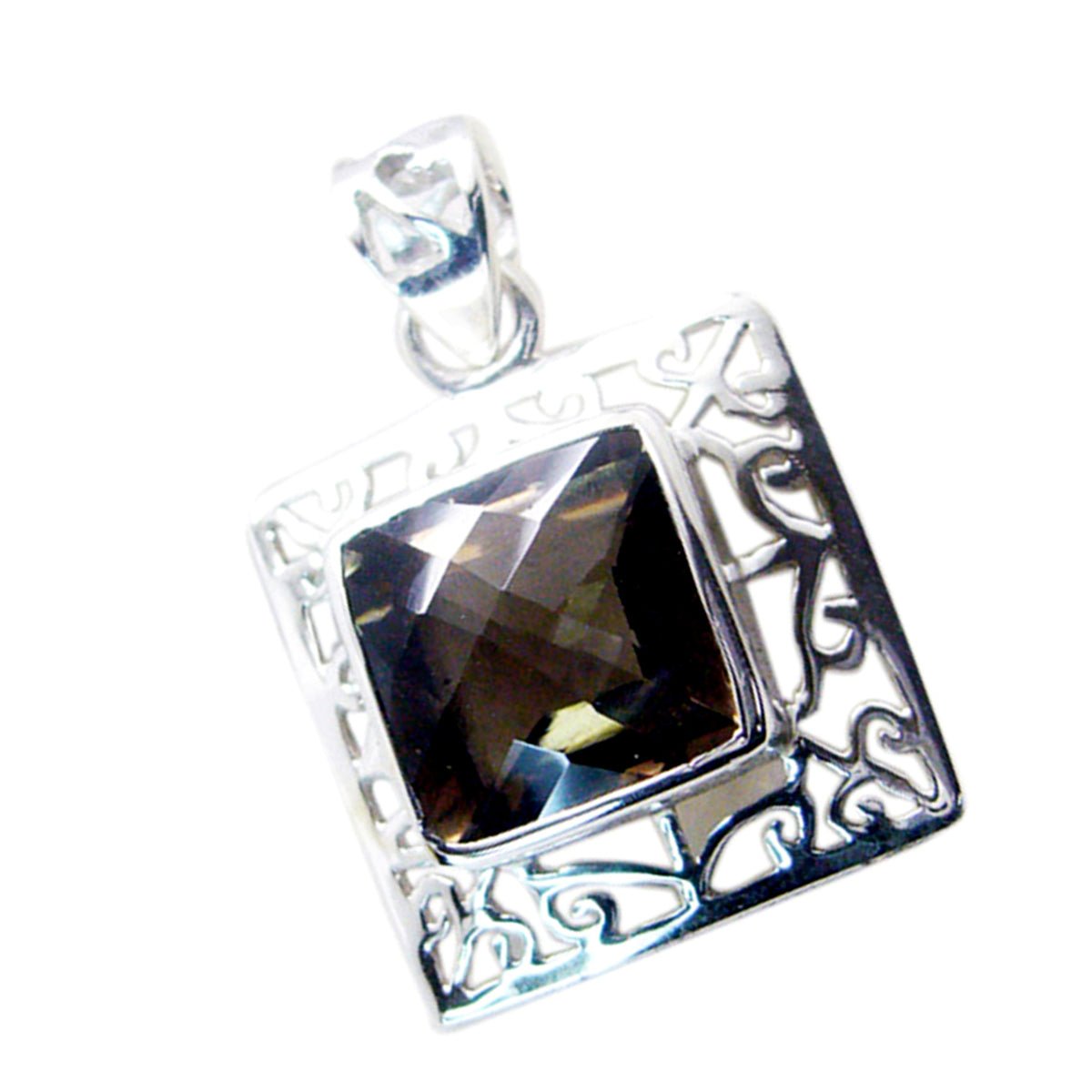 Riyo изысканный восьмиугольный кулон в клетку из стерлингового серебра с коричневым дымчатым кварцем, подарок на Рождество