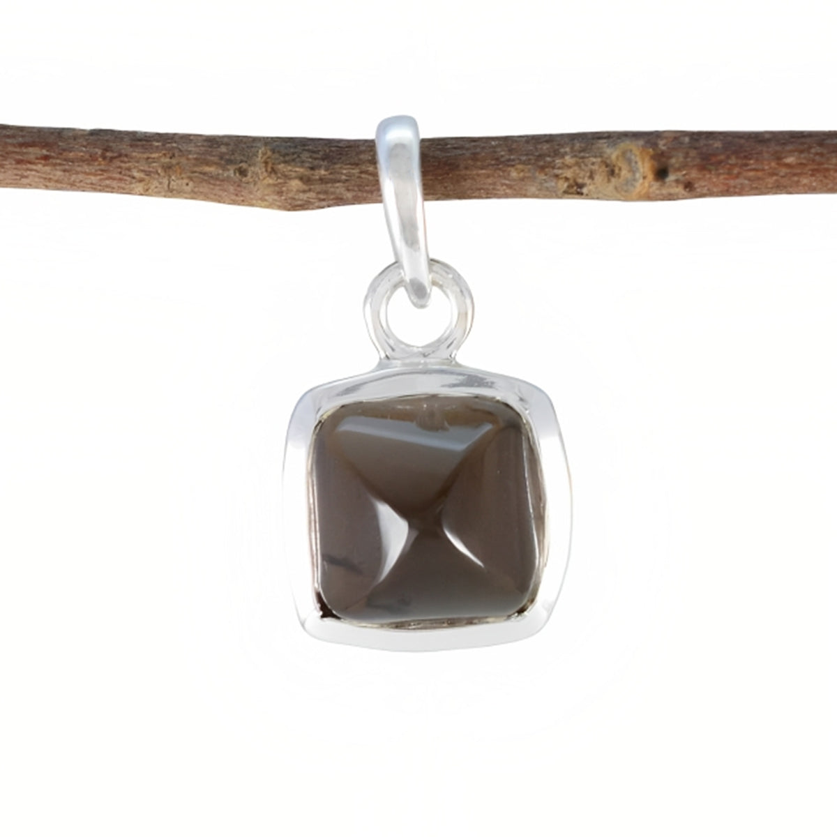 Riyo véritables pierres précieuses carré à facettes marron fumé quartz pendentif en argent massif cadeau pour anniversaire