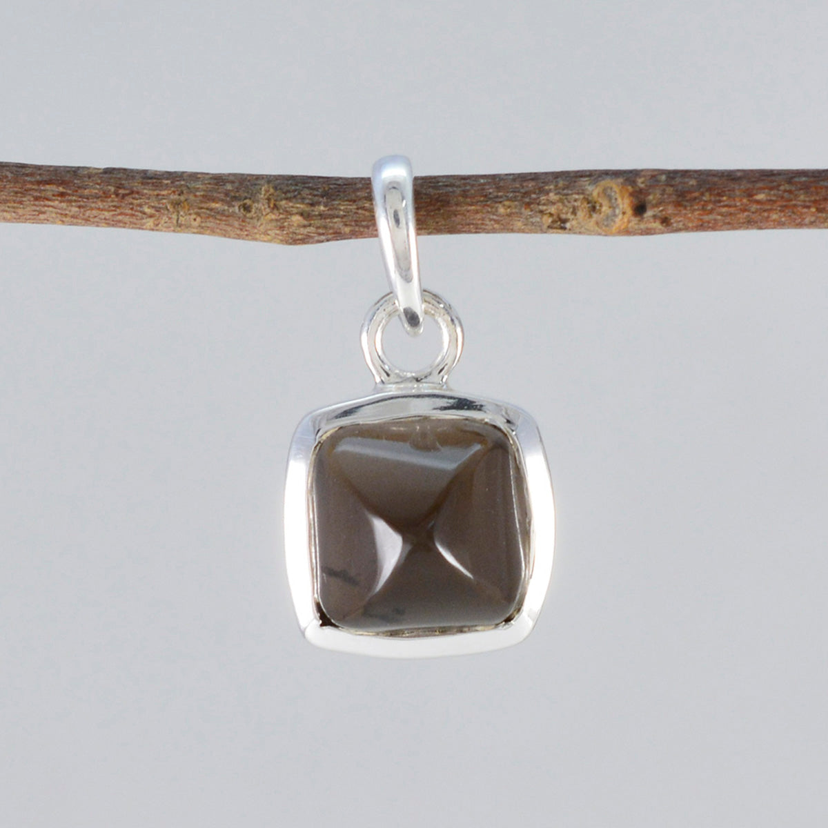 Riyo Genuine Gems Square Faceted Brown Smoky Quartz Solid Silver Pendant Gift For Anniversary