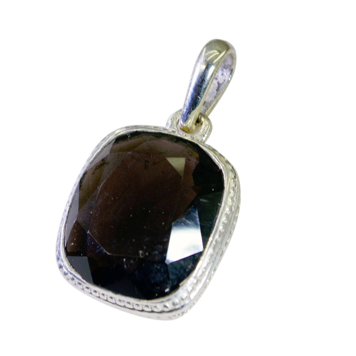 Riyo belle pierre précieuse octogonale à facettes marron fumé quartz pendentif en argent sterling cadeau pour fait à la main