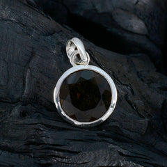 Riyo knockout pierre précieuse ronde à facettes marron fumé quartz 980 pendentif en argent sterling cadeau pour petite amie