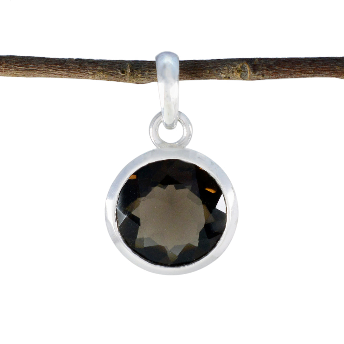Riyo Knockout Gemstone Round Faceted Brown Smoky Quartz 980 Sterling Silver Pendant Gift For Girlfriend