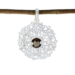Riyo schattige edelstenen ronde gefacetteerde bruine rookkwarts massief zilveren hanger cadeau voor Paaszondag