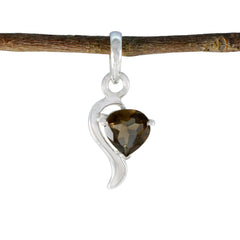 Riyo Comely Gemstone Heart Faceted Brown Smoky Quartz 983 Sterling Silver Pendant Gift For Teachers Day