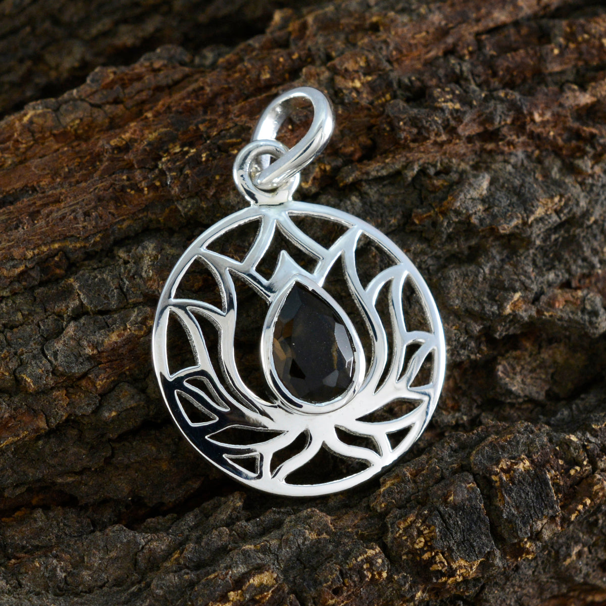 Riyo esthetische edelstenen peer gefacetteerde bruine rookkwarts zilveren hanger cadeau voor vrouw