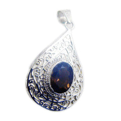 Riyo Cute Gems Oval Faceted Brown Smoky Quartz Silver Pendant Gift For Boxing Day