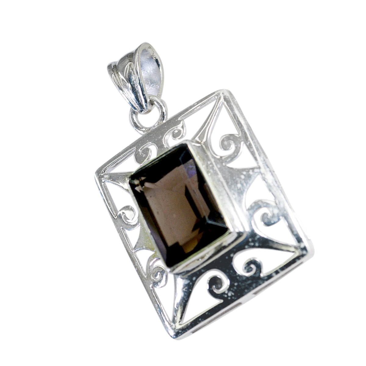 Riyo Foxy Gemstone Octagon Faceted Brown Smoky Quartz Sterling Silver Pendant Gift For Christmas